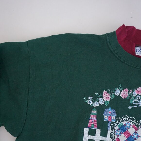 Vintage Endless Designs Green Floral Birdhouse Heart Wreath Sweatshirt XL - Picture 8 of 14